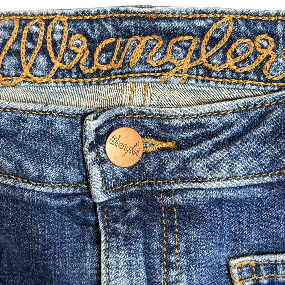 Wrangler Womens Bell Bottom Flare Jeans Medium Wash High Rise Patch Pocket Denim - Picture 4 of 12